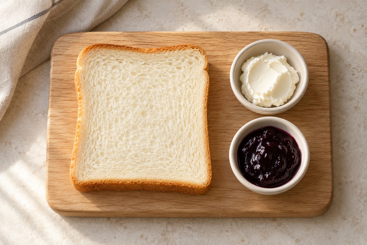 전남친 토스트 재료인 식빵 한 장과 크림치즈, 블루베리잼